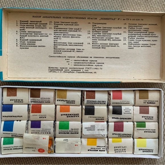 Vintage Leningrad Watercolors Set 24 pans Paint Brushes Set from Russia - Picture 3 of 12